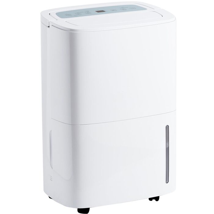 Електричний осушувач повітря 70л/день з авторежимом та шлангом для підключення. Ідеально для підвалів, ванних кімнат, спалень до 150㎡. Осушувач з цифровим дисплеєм, захистом від плісняви, 360° колесами, тихий 40dB, білий