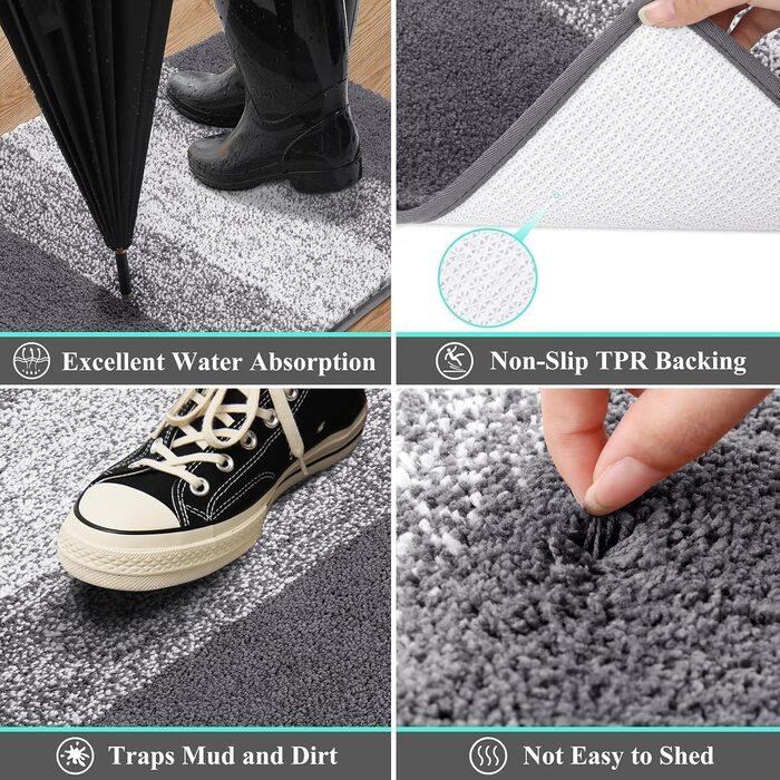 Килимок для дому та ванної кімнати SHACOS, 80 x 120 см, сірий (антиковзка, для входу, для ванної)