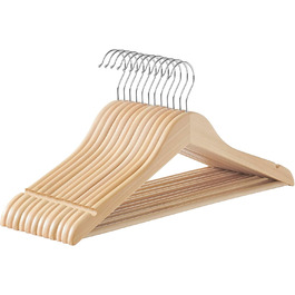 SONGMICS Wooden Clothes Hangers, 12-Piece Set, Wooden Hangers, Shoulder Indentations, Trouser Bar, Trouser Hanger, 360° Swivel Hook, for Jackets, Shirts, Coats, natural beige CRW010N12