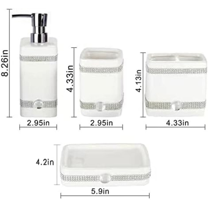 Набір аксесуарів для ванної кімнати CAA's з кераміки, 4 шт. (білий з цирконієм)