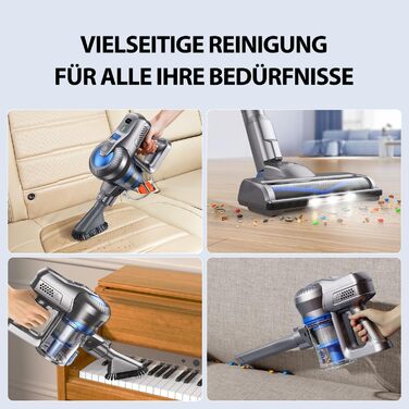 Greenote Бездротовий акумуляторний пилосос: 30 хв роботи, LED, насадка для щілин та м'яка щітка, паркування, для твердих поверхонь та шерсті тварин