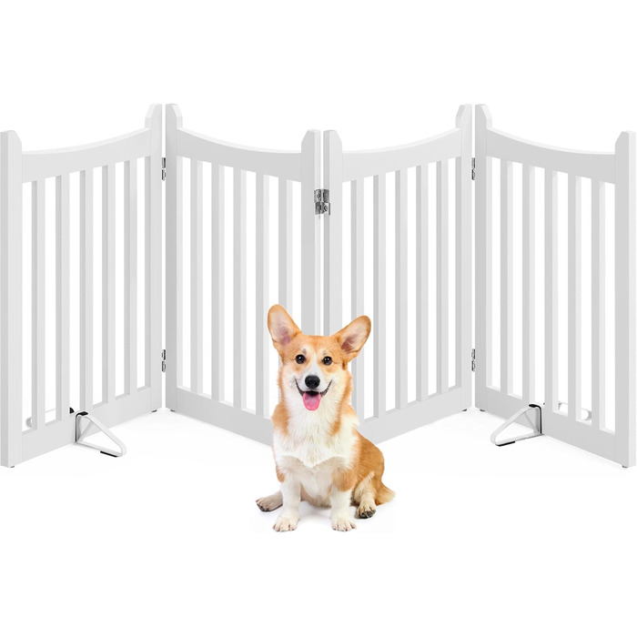 Yaheetech Freestanding Dog Gate - 4 Panel Pet Barrier, 60.5 x 201.5 cm - White