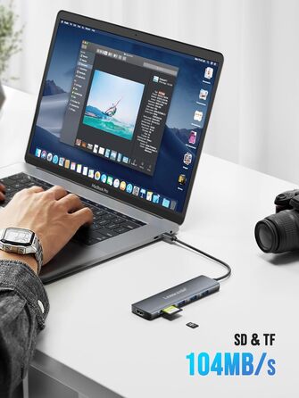 Lemorele Док-станція USB C/A 10Gbps, 3 монітори, 14 в 1: 2 HDMI (4K), Ethernet, 4 USB 3.2/2.0, VGA, Type-C 3.1, PD 100W, Audio, SD/TF, для Windows, MacBook (Блакитна)