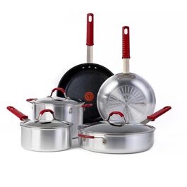 Набір посуду T-fal Professionelles VX3, 8 предметів: каструлі та сковороди з нержавіючої сталі з антипригарним покриттям, для професійної кухні, придатний для духовки