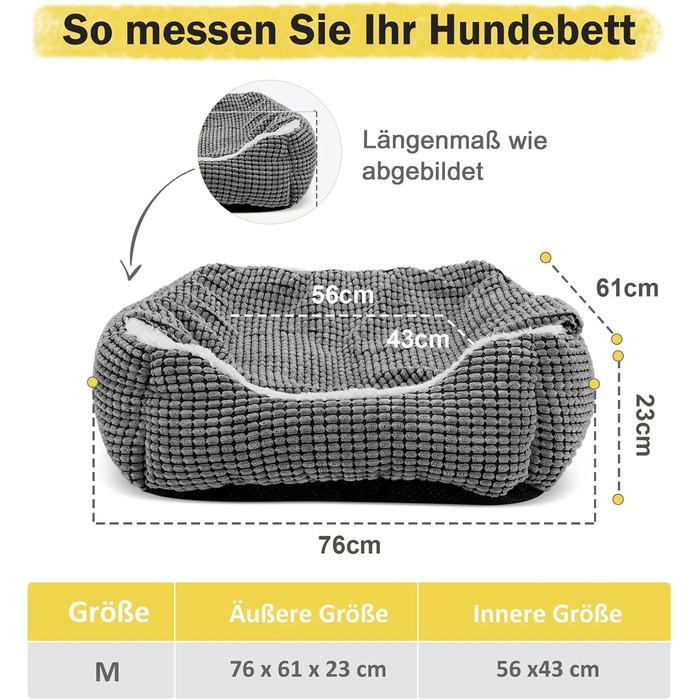 Dog Bed for Medium-Sized Dogs, Dog Basket with Removable Blanket, Corduroy Dog Beds Fluffy Washable, Non-Slip Dog Basket, Dog Sofa with High Edge Fits up to 18kg Pets (76x61x23cm)