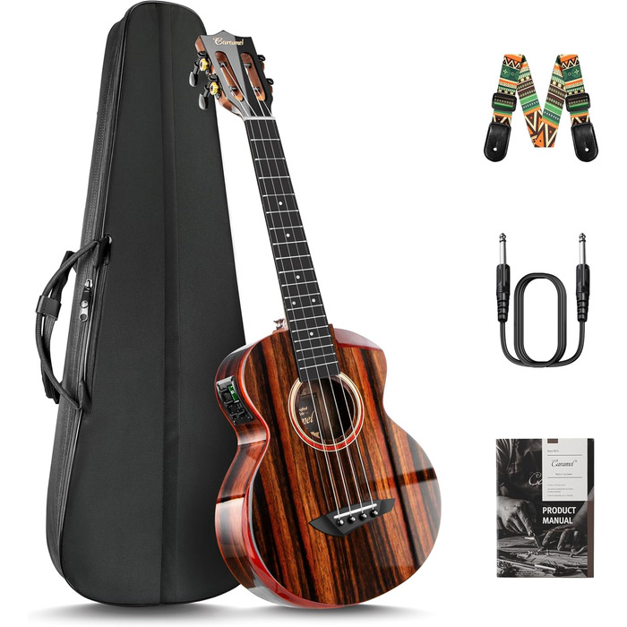 Гуталеле Caramel GEG95 Butterfly Bocote з аксесуарами: професійний 6-струнний акустичний та електро-інструмент для подорожей, 76,2 см, ручної роботи