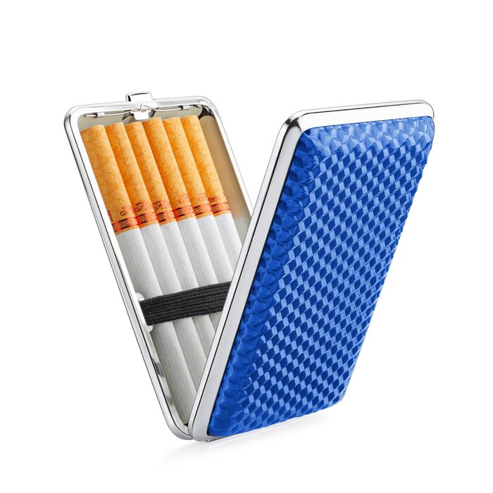Чохол для сигарет з PU шкіри на 14 сигарет - чорний, срібний, червоний, синій (з подарунковою коробкою)