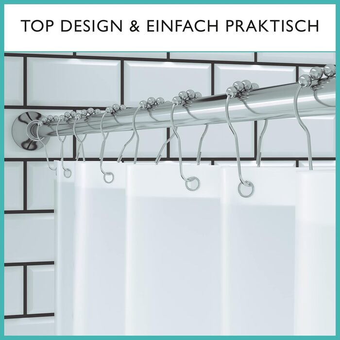 Штанга для душу без свердління з 12 кільцями - телескопічна штанга 120-215 см з нержавіючої сталі, комплект для душу та ванни, срібна