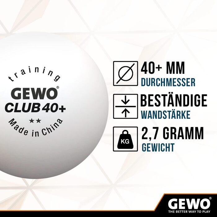Набір тенісних кульок GEWO Training Club 2 зірки (40+) - 72 шт. з ABS пластику, для тренувань