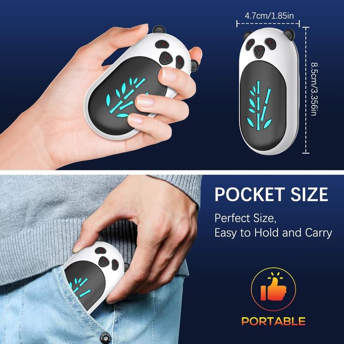 Електричний грієчка для рук, перезаряджається, 6000 mAh, USB, портативний, для жінок та чоловіків, для відпочинку на природі, кемпінгу, полювання, гольфу, Panda, чорний