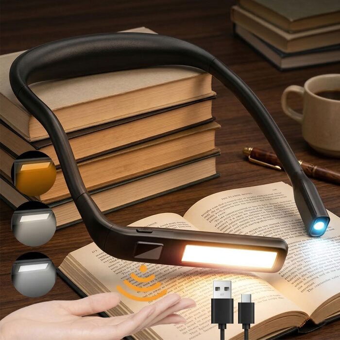 Ліхтарик на шию Tomshine з датчиком жесту, 1800mAh для читання, в'язання, кемпінгу - 3 кольори, регульована яскравість, поворотний