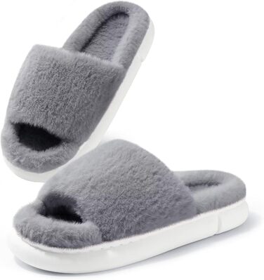 Жіночі плюшеві халапи з штучного хутра, з піною пам'яті, теплі, відкриті, сірі, 36/37 EU