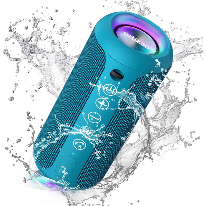 Портативна Bluetooth колонка Ortizan з RGB підсвіткою, водонепроникність IPX7, 30 годин роботи, Bass Boost, TWS, AUX, TF картка, мікрофон (BLUE)