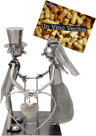 BRUBAKER Wine Bottle Holder Wedding Couple Bride and Groom Decorative Object Metal with Greeting Card for Wedding Gift