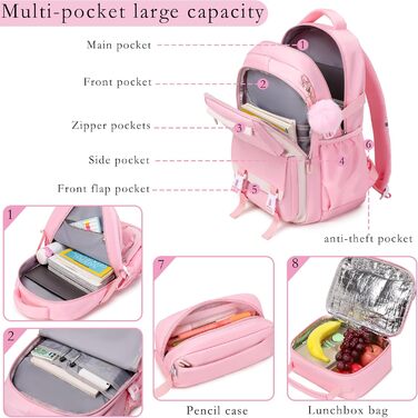 Шкільний рюкзак Makukke для дівчаток та підлітків, 30L, рожевий. Набір шкільних рюкзаків, водонепроникний, з багатьма кишенями. Підходить для хлопчиків та дівчат.