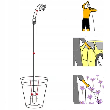 Кемпінговий душ з акумулятором 2200 мАг, портативний душ-помпа