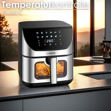 Hot Air Fryer 8 Liter 4 in 1 with Viewing Window, Mini Oven, Grill, Bake, Dehydrate, Fry. Hot Air Fryer, Fryer without Oil, Air Fryer, Hot Air Oven, Hot Air Grill, Dehydrator.