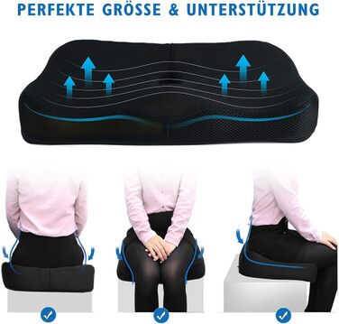 Подушка ортопедична для сидіння з піни Memory Foam, чорна 45x40 см. Зняття болю в спині, попереку, куприку та при ішіасі. Для офісного крісла, авто, інвалідного візка.