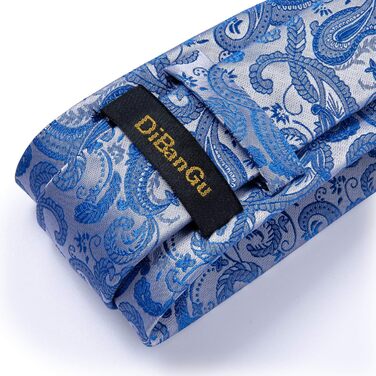 Краватка чоловіча DiBanGu шовкова блакитна з візерунком пейслі, комплект з кишеньковою хустинкою та запонками для весілля, універсальний розмір