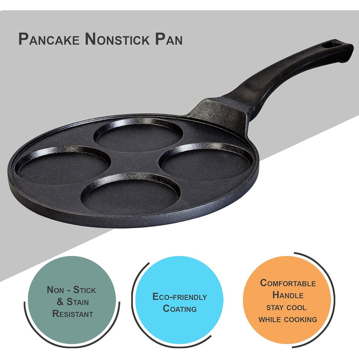 INTIGNIS® Non-Stick Pancake Pan – Mini Pancake Maker with Multiple Holes, 4 Holes, Crêpe and Pancake Pan in American Style for Perfect Individual Pancakes (26 cm, 4 Baking Molds)