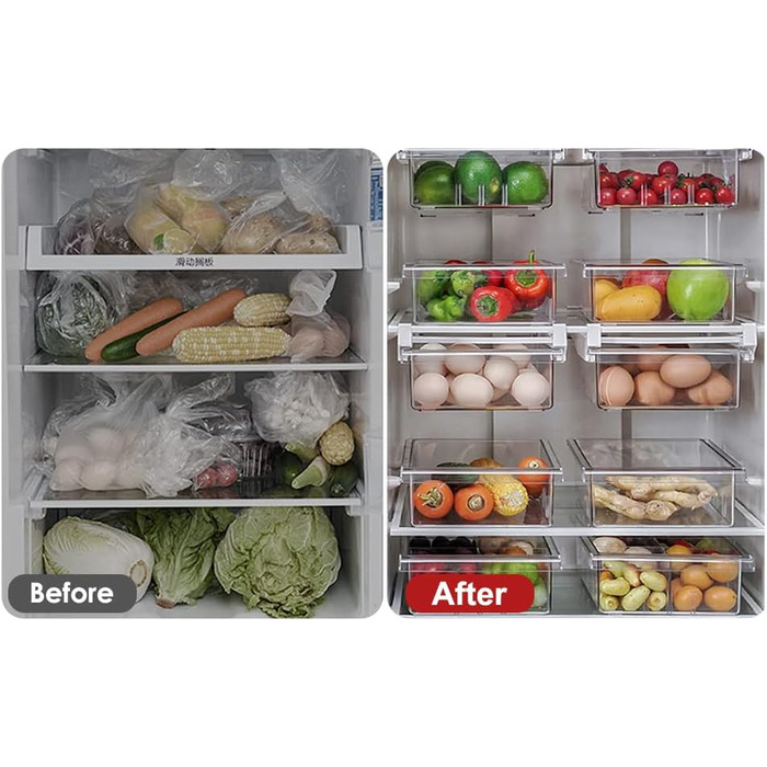 Refrigerator Organizer Drawer Set with Handle, 3-Piece Stackable Kitchen Storage Boxes with Pull-Out Drawer & Lid for Vegetables, Berries, Meat | PET Plastic Food Storage Containers (1 pack-9L)
