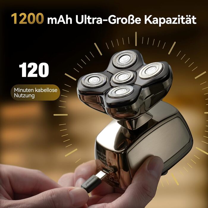 Електричний гоління голови для чоловіків Kensen 5-в-1, вологостійкий, USB-C, для сухого та вологого гоління