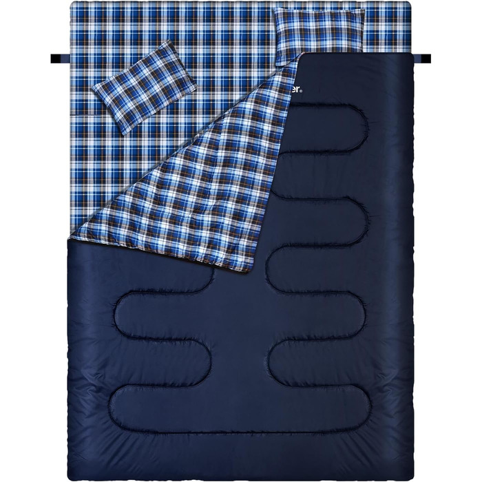 Спальний мішок Outdoor Sportneer для 2 осіб, 3 сезони, 220x150 см, 2.75 кг з 2 подушками (синій)