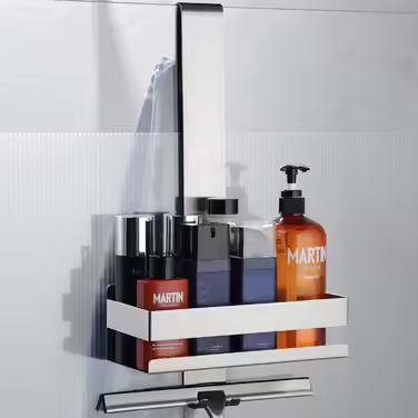 Cooeco Shower Shelf for Hanging - No-Drill Shower Shelf Stainless Steel Hanging Shower Caddy for Glass Shower Enclosure without Drilling, Shower Shelf Shampoo Holder with Hooks for Frameless Glass Shower Door