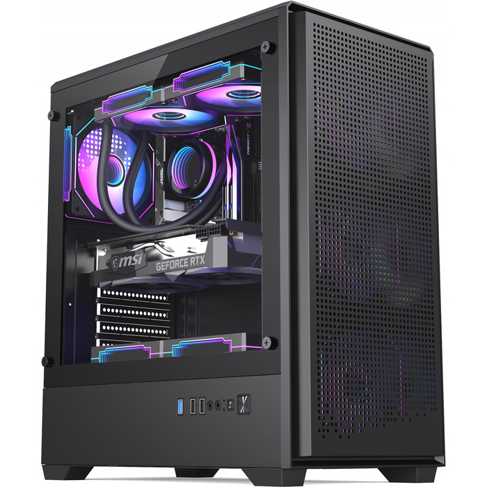Великий комп'ютерний корпус ATX з USB 3.0, загартованим склом, сіткою (Mesh) та 3-ма RGB-вентиляторами
