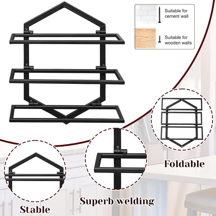 Металева стійка для вина на стіну Giyiprpi, органайзер для 3 пляшок, чорна, для дому, кухні, бару