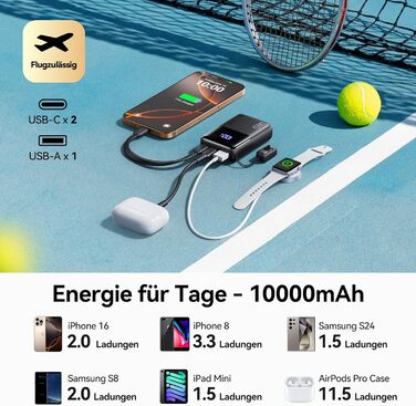 Портативний зарядний акумулятор INIU Power Bank 45W 10000mAh з USB-C кабелем, чорний. Підтримка iPhone, Samsung, MacBook, iPad та інших пристроїв.
