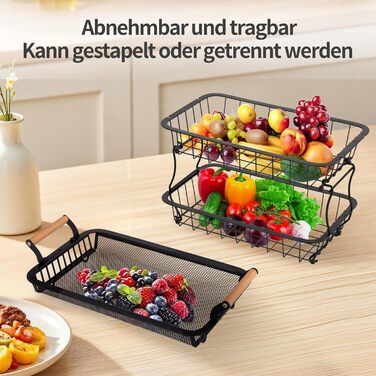 Металевий фруктовий кошик на 3 яруси з підставкою для бананів - чорний | Для кухні, обідньої зони, комори