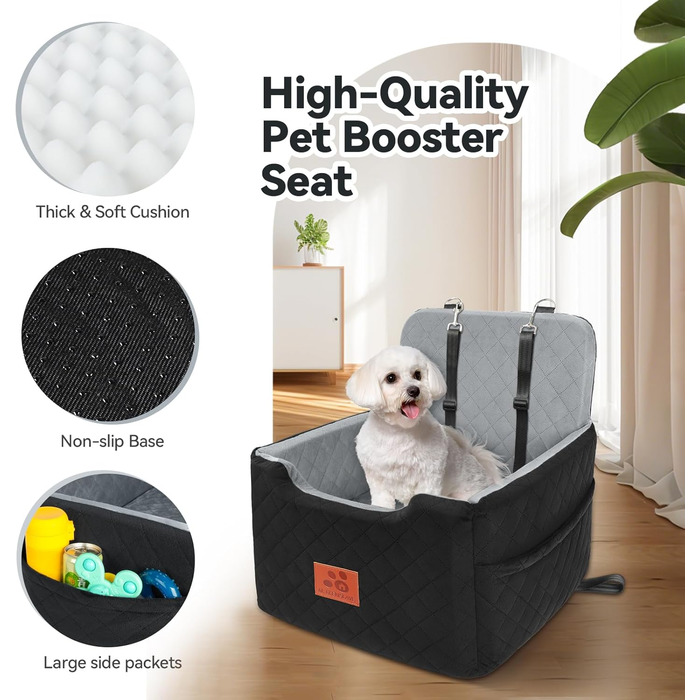 Автокрісло для собак - чорний/сірий, універсальний розмір (до 15 кг), з двома ременями безпеки, знімний та миючий