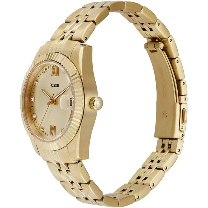 Жіночий кварцовий годинник Fossil Scarlette золотистого кольору з датами та сталевим браслетом, 33 мм