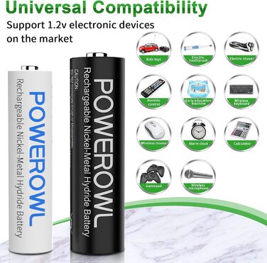 Зарядний пристрій POWEROWL з 8 акумуляторами: 4xAA 2800mAh + 4xAAA 1000mAh Ni-MH для швидкої зарядки