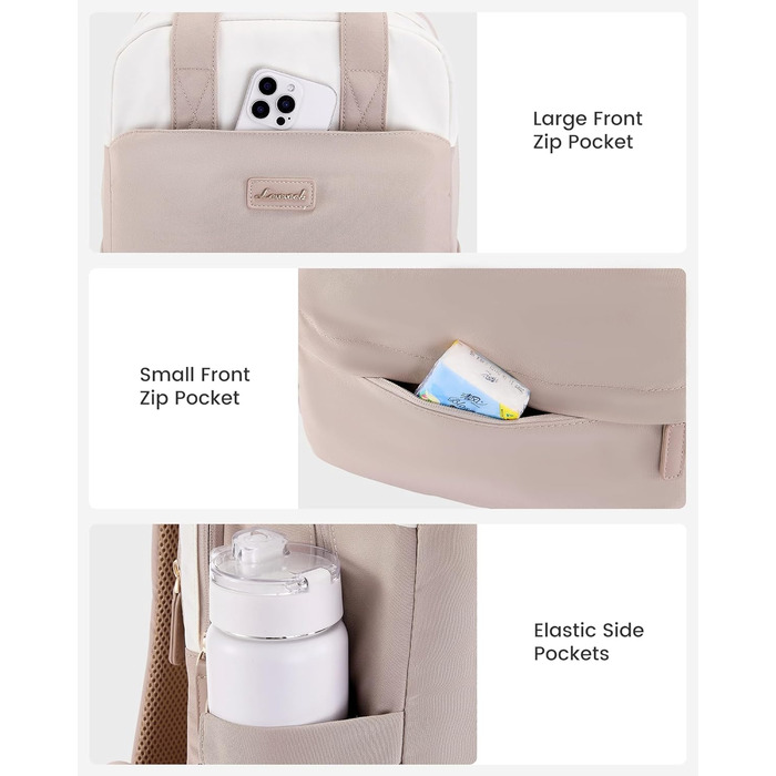 Рюкзак для ноутбука LOVEVOOK, 15.6 дюймів, жіночий, для школи/університету, подорожей, робочі будні. Водостійкий, елегантний, для дівчат-підлітків. Колір: бежево-рожевий