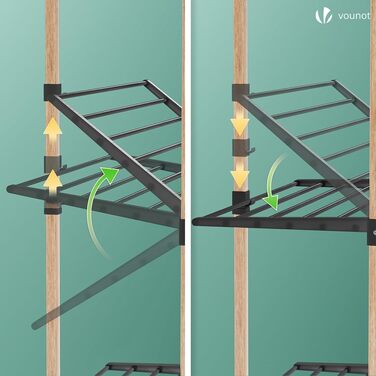 Сушарка для білизни VOUNOT вежа 3-ярусна, складана, на колесах, біла (чорна) - 25м, імітація дерева