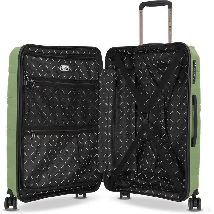 Чохол-валіза REDOLZ Hartschalen Check-in Essentials 10 | Великий вантажний ролик XL 50 x 30 x 76 см з поліпропілену | 4 подвійні колеса & TSA | Набір 3 шт. (Green-metallic)