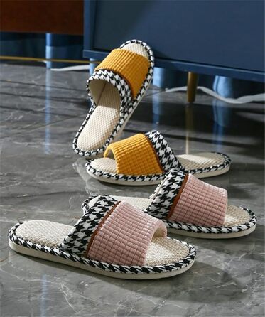 Зимові тапочки для гостей з льону, миючі, з антиковзким покриттям, жіночі/унісекс, відкриті, рожеві (38/39 EU)