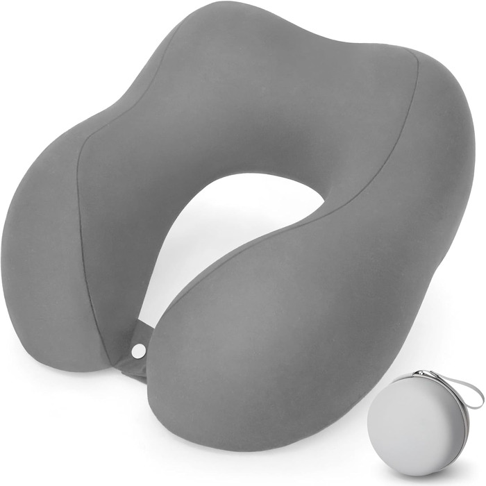 Подушка для шиї в подорожах: Memory Foam, для авто, літака, офісу, дому (сіра)