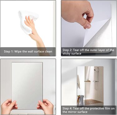 4 самоклейні дзеркала, 20 x 30 см, акрилові дзеркала для стін, школи, дому, вітальні, ванної, спальні