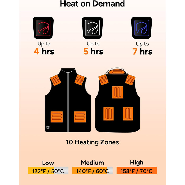 Обогрівальна жилетка Dr.Prepare для чоловіків та жінок, легка електрична жилетка з 3 рівнями нагріву, 10 зон нагріву, інтелектуальне керування кнопками, регульована жилетка для активного відпочинку, подорожей, спорту, чорна
