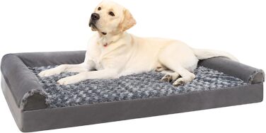 KSIIA Orthopedic Dog Bed for Large Dogs, 105x70x18cm, Removable and Washable Cover, XL Dog Couch with THREE Raised Edges, Non-Slip Bottom, Egg Crate Foam Dog Basket, Grey