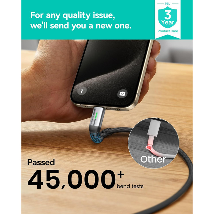 Кабель USB-C 100W з підтримкою PD3.0, 3м, чорний. Кабель USB-C для iPhone, Samsung, Pixel, iPad, MacBook. Нейлон, швидка зарядка