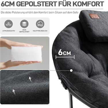 Крісло-місяць EVER ADVANCED Luxus XXL для кемпінгу, складне, до 150 кг, чорне. З подушкою, для саду, балкону, приміщення.