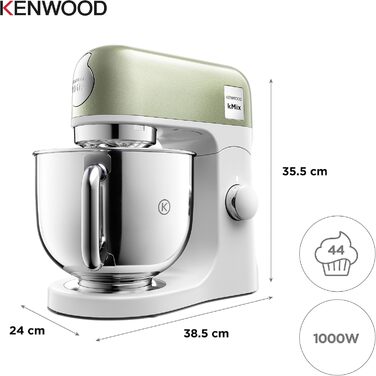 Кухонна машина Kenwood kMix Editions KMX760BC, 1000 Вт, чаша 5 л з нержавіючої сталі, набір для кондитера, зелений металік