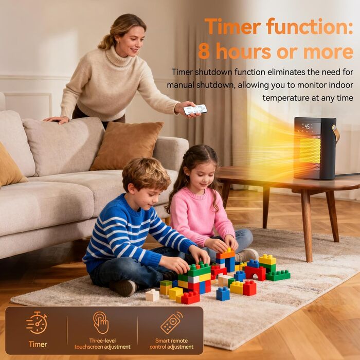 Електричний обігрівач 1500W з осциляцією, захистом від перегріву та перекидання - тихий, швидкий, для дому та офісу