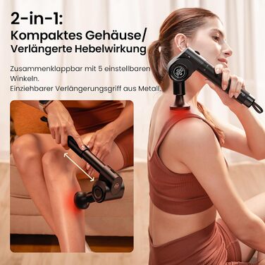 Масажер для м'язів Napre Massagepistole: 32 швидкості, кут налаштування, металевий насадка, чорний & червоний (з червоним світлом)