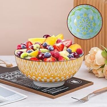 Набір салатників та супових мисок з порцеляни 3 шт. 1.45 л - 20 см, кольорові, для салату, супу, пасти, безпечні для мікрохвильовки та посудомийної машини