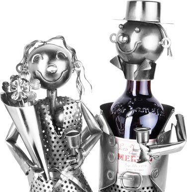 BRUBAKER Wine Holder Wedding Couple Metal Sculpture Gift with Gift Card